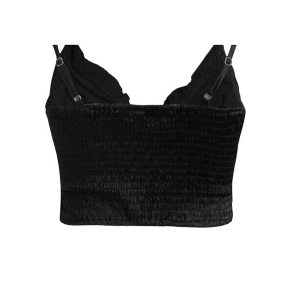 NWT Lace Up Bustier Corset Eyelet Detail Smock Crop Top Adjustable Strap M Black - Picture 9 of 12